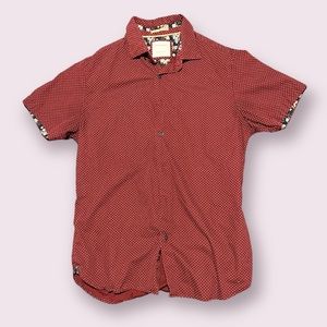 Denim & Flower Maroon Medium Button Down Casual Gold Cotton